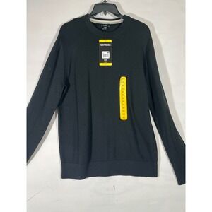 Express Lightweight Crewneck Sweater Men M Black Solid Knit Ribbed Trim 
Preppy